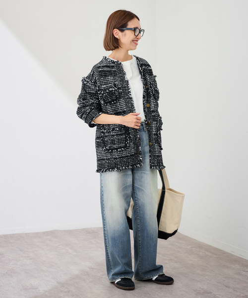 FRAMeWORK（フレームワーク）の「ツイードライクニットジャケット（その他アウター・レディース・ブラック・FREE）」の4枚目の写真