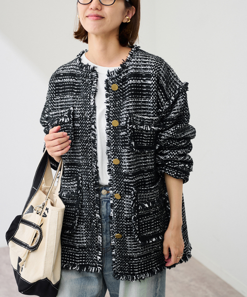 FRAMeWORK（フレームワーク）の「ツイードライクニットジャケット（その他アウター・レディース・ブラック・FREE）」の8枚目の写真