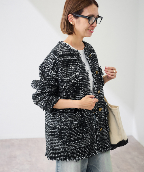 FRAMeWORK（フレームワーク）の「ツイードライクニットジャケット（その他アウター・レディース・ブラック・FREE）」の9枚目の写真