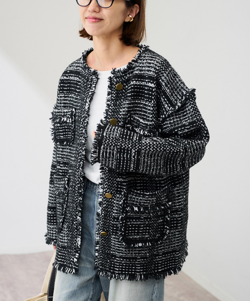 FRAMeWORK（フレームワーク）の「ツイードライクニットジャケット（その他アウター・レディース・ブラック・FREE）」の11枚目の写真