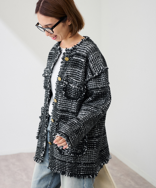 FRAMeWORK（フレームワーク）の「ツイードライクニットジャケット（その他アウター・レディース・ブラック・FREE）」の12枚目の写真