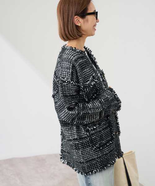 FRAMeWORK（フレームワーク）の「ツイードライクニットジャケット（その他アウター・レディース・ブラック・FREE）」の13枚目の写真