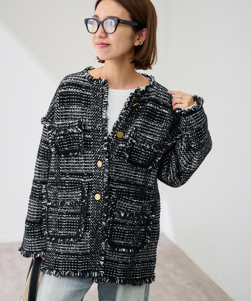 FRAMeWORK（フレームワーク）の「ツイードライクニットジャケット（その他アウター・レディース・ブラック・FREE）」の14枚目の写真