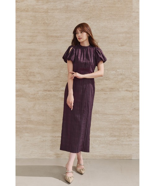 ワンピース herlipto Bloom-Sleeve Jacquard Dress Bloom-Sleeve Jacquard Dress（ワンピース）｜Her lip to（ハー