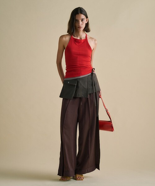 2way】Vintage Leather Belted Satin PT｜レイヤード/秋服/細見え