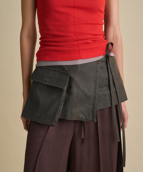 2way】Vintage Leather Belted Satin PT｜レイヤード/秋服/細見え