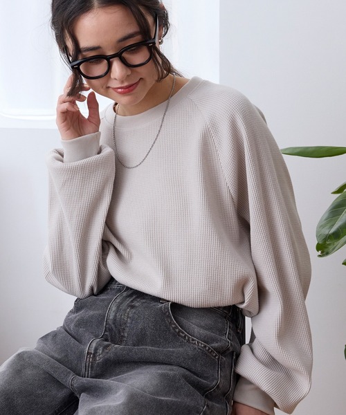 THE CRAFT CREW PRODUCTS（ザクラフトクループロダクツ）の「ラグランスリーブリンガーワッフルロングスリーブTシャツ＜抗菌防臭＞【THE CRAFT CREW PRODUCTS】（Tシャツ/カットソー・レディース・アイボリー/アイボリー系/カーキ/ブラック/ブラック系/ネイビー/チャコール/ライトグレー/グレイッシュベージュ・M/L）」の6枚目の写真