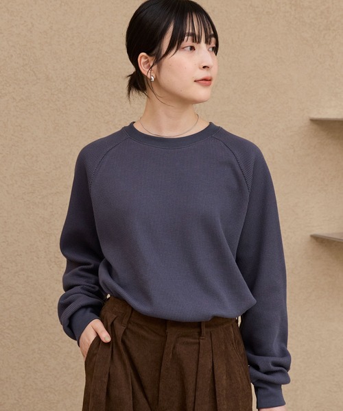 ラグランスリーブリンガーワッフルロングスリーブTシャツ＜抗菌防臭