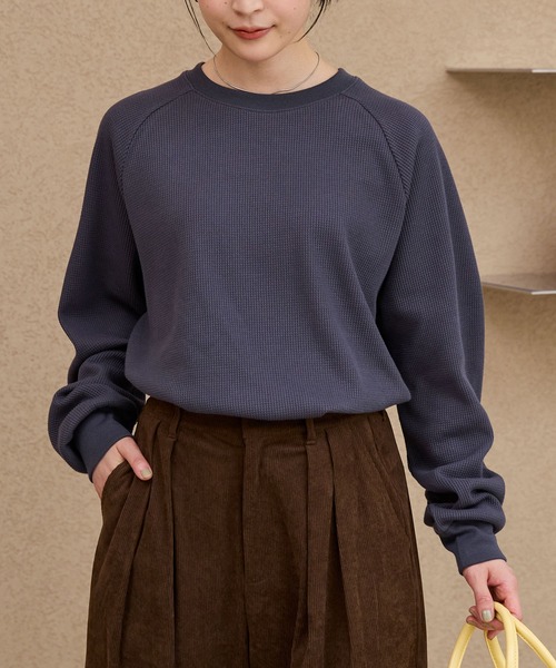 セール】ラグランスリーブリンガーワッフルロングスリーブTシャツ