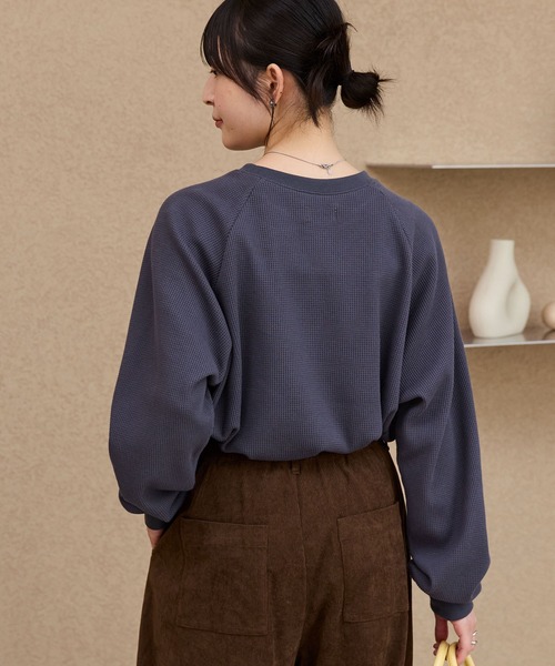 ラグランスリーブリンガーワッフルロングスリーブTシャツ＜抗菌防臭