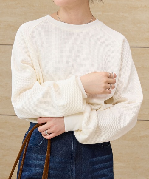 ラグランスリーブリンガーワッフルロングスリーブTシャツ＜抗菌防臭