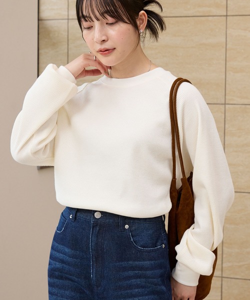 THE CRAFT CREW PRODUCTS(ザクラフトクループロダクツ)の「ラグランスリーブリンガーワッフルロングスリーブTシャツ<抗菌防臭>【THE CRAFT CREW PRODUCTS】(Tシャツ/カットソー・レディース・アイボリー/アイボリー系/カーキ/ブラック/ブラック系/ネイビー/チャコール/ライトグレー/グレイッシュベージュ・M/L)」の21枚目の写真
