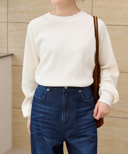 THE CRAFT CREW PRODUCTS(ザクラフトクループロダクツ)の「ラグランスリーブリンガーワッフルロングスリーブTシャツ<抗菌防臭>【THE CRAFT CREW PRODUCTS】(Tシャツ/カットソー・レディース・アイボリー/アイボリー系/カーキ/ブラック/ブラック系/ネイビー/チャコール/ライトグレー/グレイッシュベージュ・M/L)」の22枚目の写真