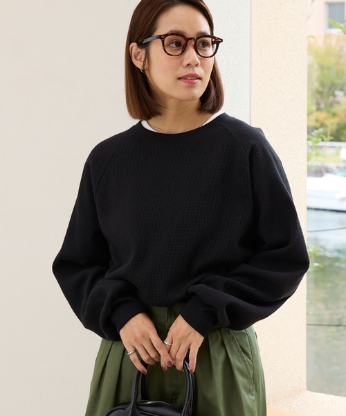 THE CRAFT CREW PRODUCTS(ザクラフトクループロダクツ)の「ラグランスリーブリンガーワッフルロングスリーブTシャツ<抗菌防臭>【THE CRAFT CREW PRODUCTS】(Tシャツ/カットソー・レディース・アイボリー/アイボリー系/カーキ/ブラック/ブラック系/ネイビー/チャコール/ライトグレー/グレイッシュベージュ・M/L)」の15枚目の写真