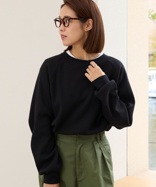 THE CRAFT CREW PRODUCTS(ザクラフトクループロダクツ)の「ラグランスリーブリンガーワッフルロングスリーブTシャツ<抗菌防臭>【THE CRAFT CREW PRODUCTS】(Tシャツ/カットソー・レディース・アイボリー/アイボリー系/カーキ/ブラック/ブラック系/ネイビー/チャコール/ライトグレー/グレイッシュベージュ・M/L)」の13枚目の写真