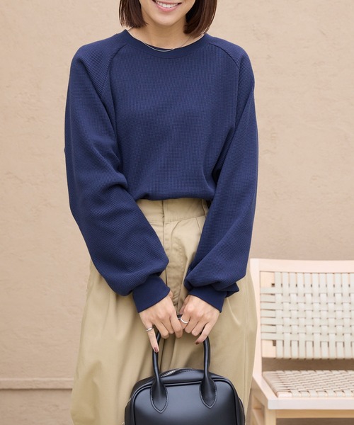 ラグランスリーブリンガーワッフルロングスリーブTシャツ＜抗菌防臭