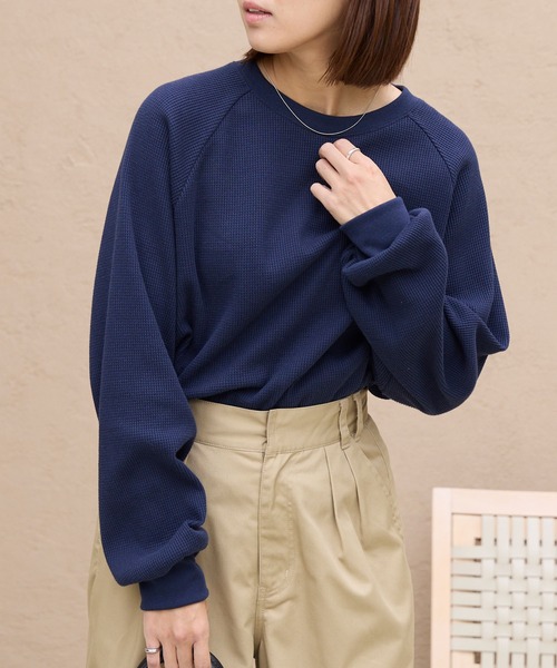 THE CRAFT CREW PRODUCTS（ザクラフトクループロダクツ）の「ラグランスリーブリンガーワッフルロングスリーブTシャツ＜抗菌防臭＞【THE CRAFT CREW PRODUCTS】（Tシャツ/カットソー・レディース・アイボリー/アイボリー系/カーキ/ブラック/ブラック系/ネイビー/チャコール/ライトグレー/グレイッシュベージュ・M/L）」の19枚目の写真