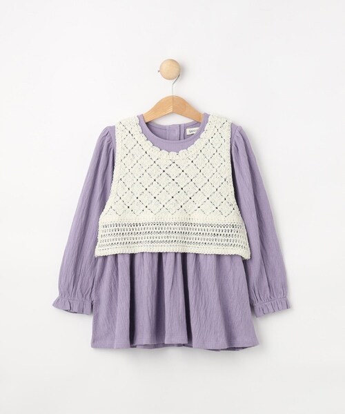 SHOO・LA・RUE（シューラルー）の「【2点セット】カギ編みベスト＋チュニックセット（チュニック・キッズ・パープル/アイボリー・10/11/12/13/14/15 ）」の3枚目の写真
