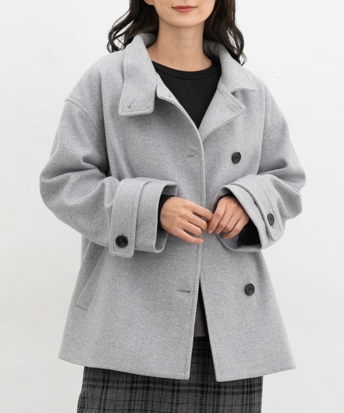 Honeys（ハニーズ）の「【抗菌防臭・静電気軽減】スタンドハーフ丈コート（その他アウター・レディース・グレイッシュブルー/ライトグレー系/ベージュ/ブラック/アイボリー・L/3L/S/M/LL）」の3枚目の写真