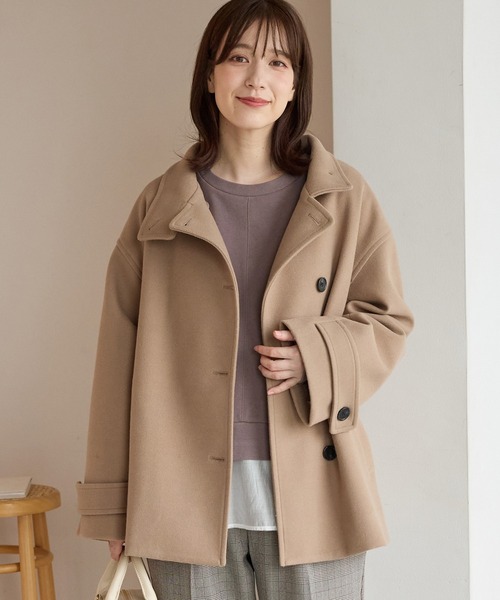 Honeys（ハニーズ）の「【抗菌防臭・静電気軽減】スタンドハーフ丈コート（その他アウター・レディース・グレイッシュブルー/ライトグレー系/ベージュ/ブラック/アイボリー・L/3L/S/M/LL）」の4枚目の写真