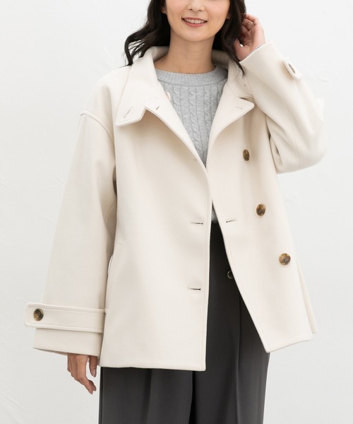 Honeys（ハニーズ）の「【抗菌防臭・静電気軽減】スタンドハーフ丈コート（その他アウター・レディース・グレイッシュブルー/ライトグレー系/ベージュ/ブラック/アイボリー・L/3L/S/M/LL）」の8枚目の写真