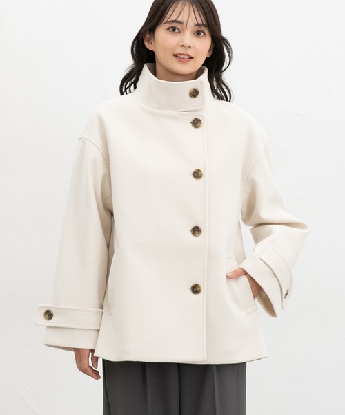 Honeys（ハニーズ）の「【抗菌防臭・静電気軽減】スタンドハーフ丈コート（その他アウター・レディース・グレイッシュブルー/ライトグレー系/ベージュ/ブラック/アイボリー・L/3L/S/M/LL）」の10枚目の写真