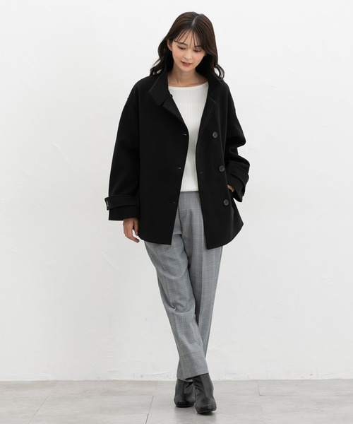 Honeys（ハニーズ）の「【抗菌防臭・静電気軽減】スタンドハーフ丈コート（その他アウター・レディース・グレイッシュブルー/ライトグレー系/ベージュ/ブラック/アイボリー・L/3L/S/M/LL）」の12枚目の写真