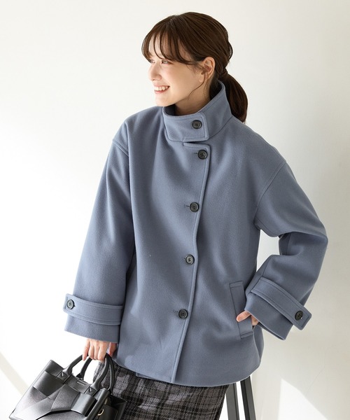 Honeys（ハニーズ）の「【抗菌防臭・静電気軽減】スタンドハーフ丈コート（その他アウター・レディース・グレイッシュブルー/ライトグレー系/ベージュ/ブラック/アイボリー・L/3L/S/M/LL）」の17枚目の写真