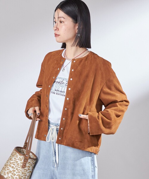 ABAHOUSE ゴート スエード ノーカラー レザージャケット 2 キャメル J.S.Homestead / ゴート レザー スエード ジャケット（その他ブルゾン