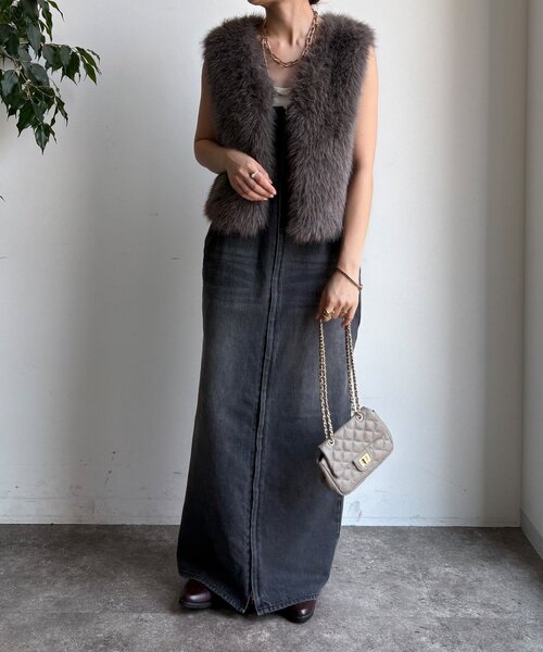 DouDou（ドゥドゥ）の「【WEB限定】ラメファーベスト（ベスト・レディース・チャコールグレー/ベージュ・FREE）」の4枚目の写真