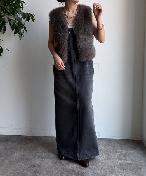 DouDou（ドゥドゥ）の「【WEB限定】ラメファーベスト（ベスト・レディース・チャコールグレー/ベージュ・FREE）」の6枚目の写真