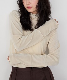 【forksy.】メロー切り替えハイネックロンＴアイボリー