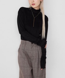 【forksy.】メロー切り替えハイネックロンＴブラック