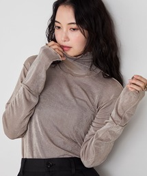 【forksy.】メロー切り替えハイネックロンＴモカ