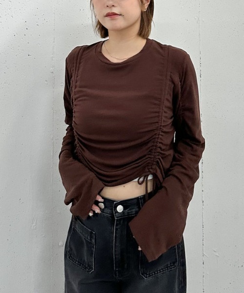 archives(アルシーヴ)の「ドロストギャザーカットTOPS(Tシャツ/カットソー・レディース・ブラック/チャコールグレー/ブラウン・MEDIUM)」の3枚目の写真
