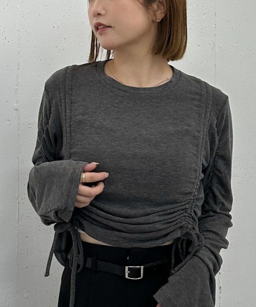 archives(アルシーヴ)の「ドロストギャザーカットTOPS(Tシャツ/カットソー・レディース・ブラック/チャコールグレー/ブラウン・MEDIUM)」の1枚目の写真