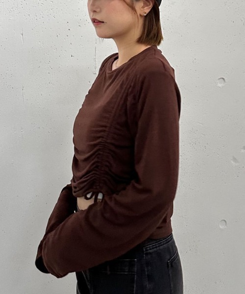 archives(アルシーヴ)の「ドロストギャザーカットTOPS(Tシャツ/カットソー・レディース・ブラック/チャコールグレー/ブラウン・MEDIUM)」の6枚目の写真