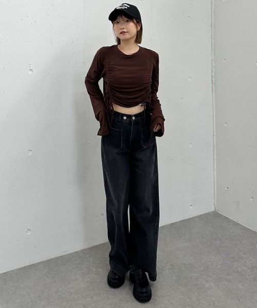 archives(アルシーヴ)の「ドロストギャザーカットTOPS(Tシャツ/カットソー・レディース・ブラック/チャコールグレー/ブラウン・MEDIUM)」の8枚目の写真
