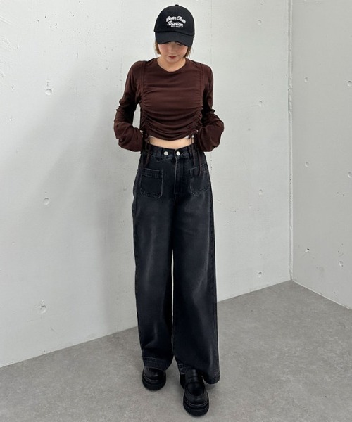 archives(アルシーヴ)の「ドロストギャザーカットTOPS(Tシャツ/カットソー・レディース・ブラック/チャコールグレー/ブラウン・MEDIUM)」の9枚目の写真