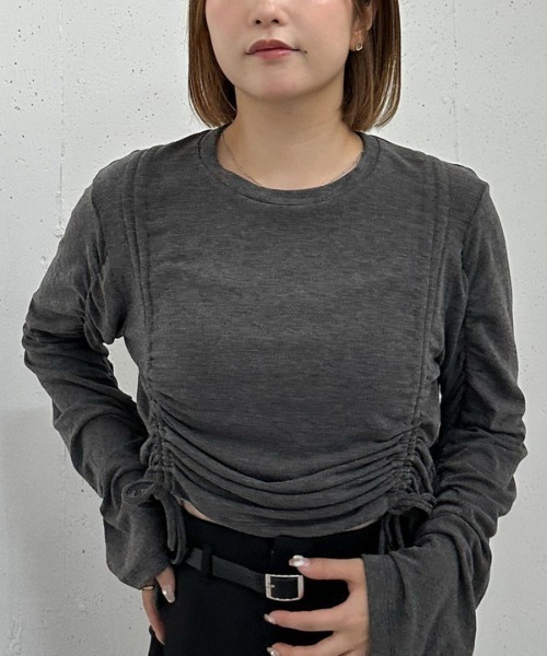 archives(アルシーヴ)の「ドロストギャザーカットTOPS(Tシャツ/カットソー・レディース・ブラック/チャコールグレー/ブラウン・MEDIUM)」の19枚目の写真