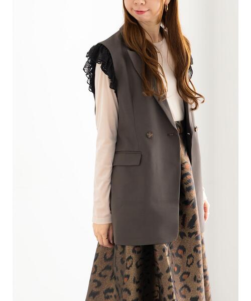 Te chichi（テチチ）の「レースドッキングテーラードジレ（ベスト・レディース・ダークブラウン/ブラック・F）」の3枚目の写真