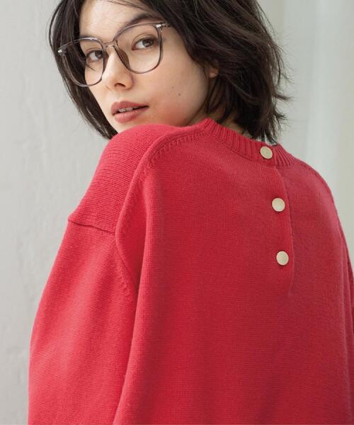 OPAQUE.CLIP（オペークドットクリップ）の「バックボタンリラクシーニット【洗濯機OK】（ニット/セーター・レディース・ブルー系その他/グリーン/キャメル/ピンク系/ブルー系5/オフホワイト/チャコールグレー/パープル系2・36/38/40/42）」の8枚目の写真