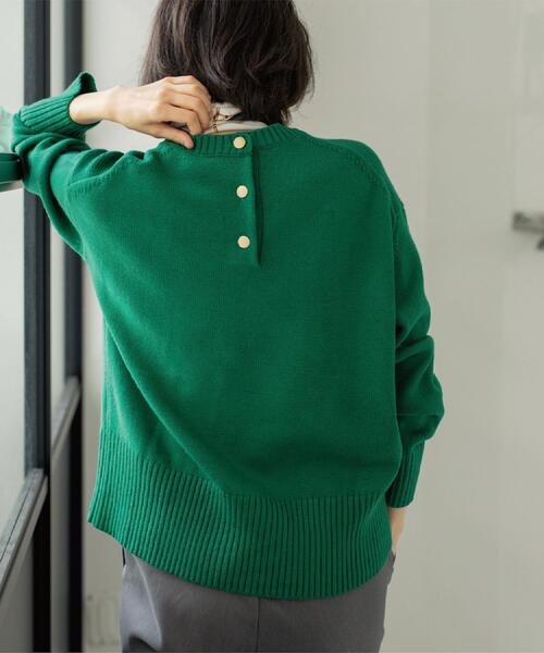 OPAQUE.CLIP（オペークドットクリップ）の「バックボタンリラクシーニット【洗濯機OK】（ニット/セーター・レディース・ブルー系その他/グリーン/キャメル/ピンク系/ブルー系5/オフホワイト/チャコールグレー/パープル系2・36/38/40/42）」の18枚目の写真