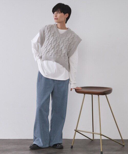 OPAQUE.CLIP(オペークドットクリップ)の「コーデュロイワイドパンツ【洗濯機OK】(その他パンツ・レディース・ブラウン系/ライトブルー/キャメル・38/40/42)」の8枚目の写真