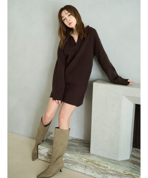 FRAY I.D(フレイアイディー)の「ラクーンダブルフェイスニットミニスカート(スカート・レディース・ブラウン/グレー/クリーム・F)」の2枚目の写真