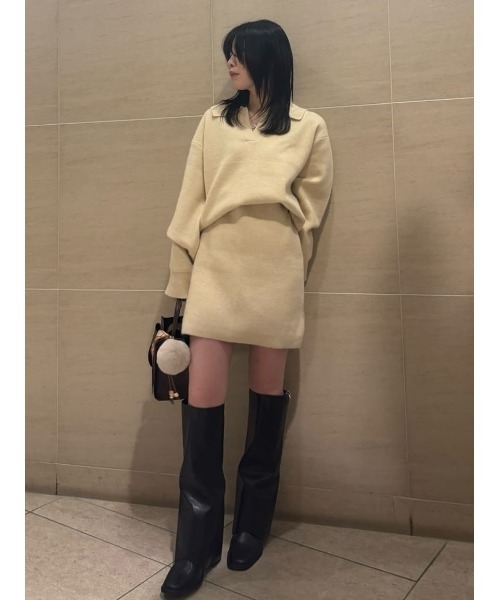 FRAY I.D(フレイアイディー)の「ラクーンダブルフェイスニットミニスカート(スカート・レディース・ブラウン/グレー/クリーム・F)」の8枚目の写真