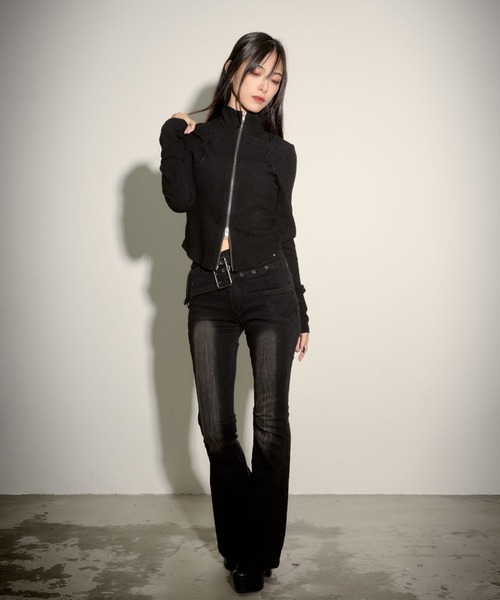 .KOM（ドットコム）の「『.KOM/ドットケーオーエム』スタンドニットZIPブルゾン【GC】（ブルゾン・レディース・ブラック/グリーン・S）」の9枚目の写真