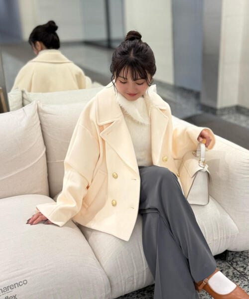 FREE'S MART（フリーズマート）の「◆【はかな企画】ミドル丈オーバーピーコート〈ＭＦＭ〉（ピーコート・レディース・ネイビー/ホワイト・SMALL/MEDIUM）」の2枚目の写真