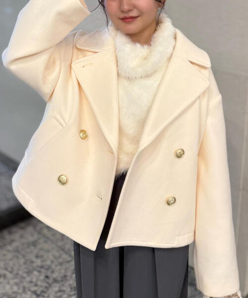 FREE'S MART（フリーズマート）の「◆【はかな企画】ミドル丈オーバーピーコート〈ＭＦＭ〉（ピーコート・レディース・ネイビー/ホワイト・SMALL/MEDIUM）」の5枚目の写真