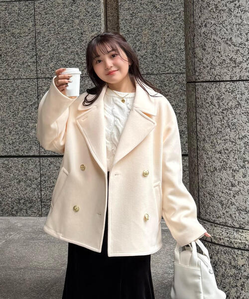 FREE'S MART（フリーズマート）の「◆【はかな企画】ミドル丈オーバーピーコート〈ＭＦＭ〉（ピーコート・レディース・ネイビー/ホワイト・SMALL/MEDIUM）」の6枚目の写真